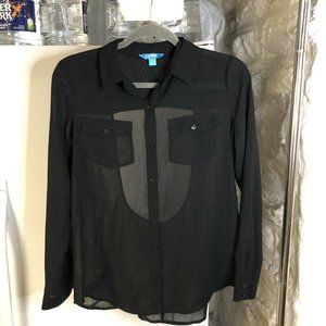 L Amour Womans Button Up Blouse M Black Polyester